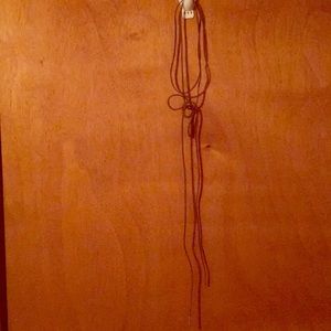 Long brown leather choker necklace with gold ends